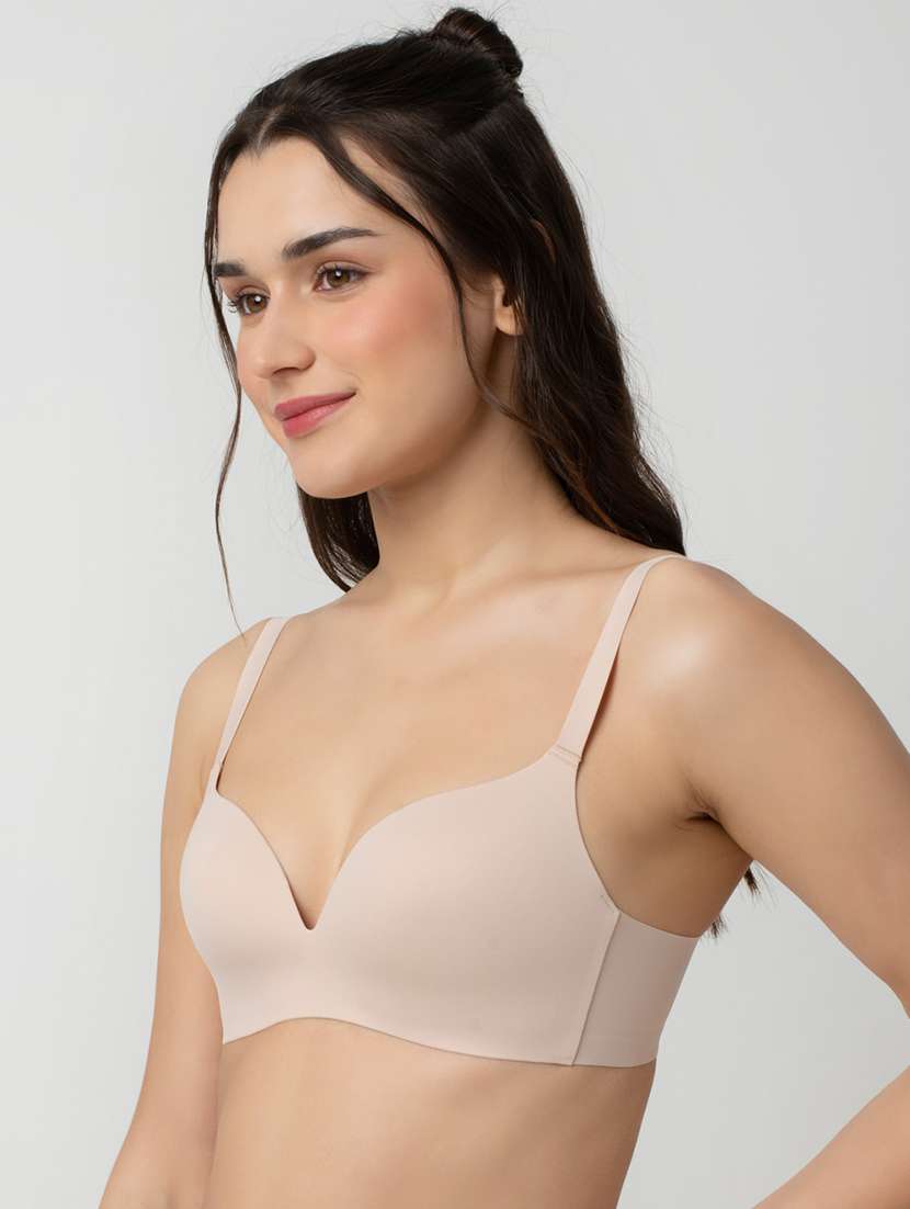 women solid lightly padded plunge bra - 21920152 -  Standard Image - 1