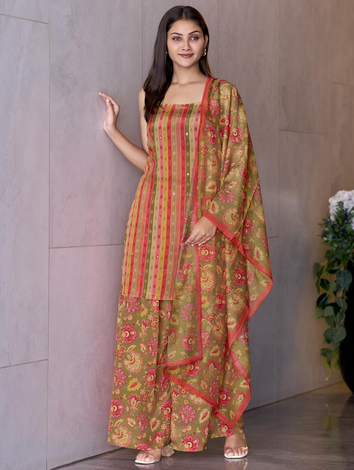 women striped sleeveless kurta palazzo with dupatta set - 21920167 -  Zoom Image - 0
