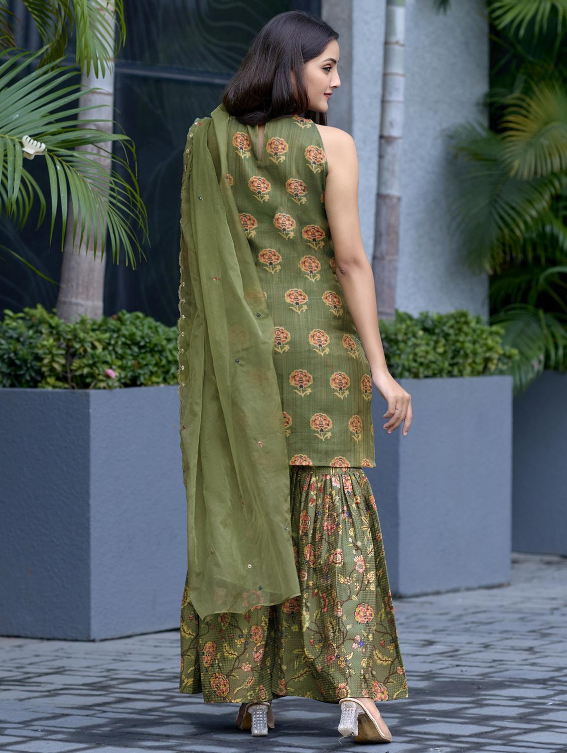 women green floral printed kurta sharara dupatta set - 21920169 - Standard Image - 4