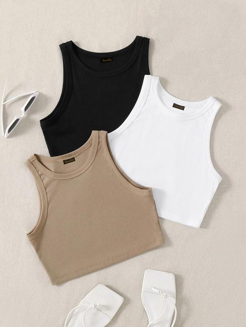women pack of 3 solid sleeveless tank top - 21920181 - Standard Image - 0