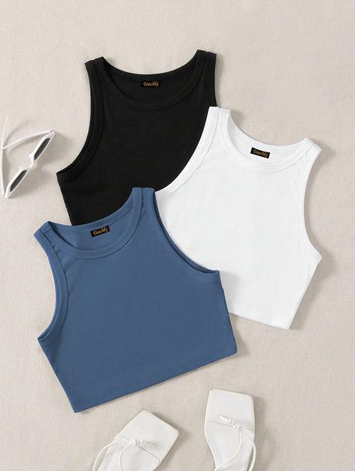 women pack of 3 solid sleeveless tank top - 21920188 - Standard Image - 0
