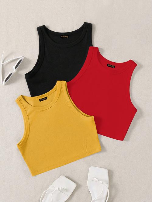 women pack of 3 solid sleeveless tank top - 21920190 - Standard Image - 0