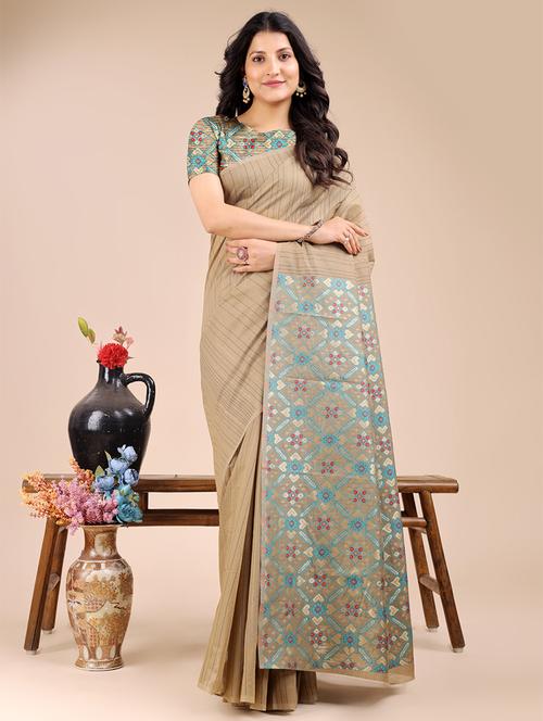 women striped chanderi saree with blouse - 21920365 -  Standard Image - 0