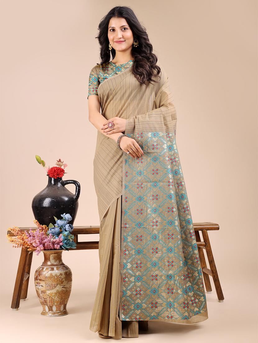 women striped chanderi saree with blouse - 21920365 -  Standard Image - 1