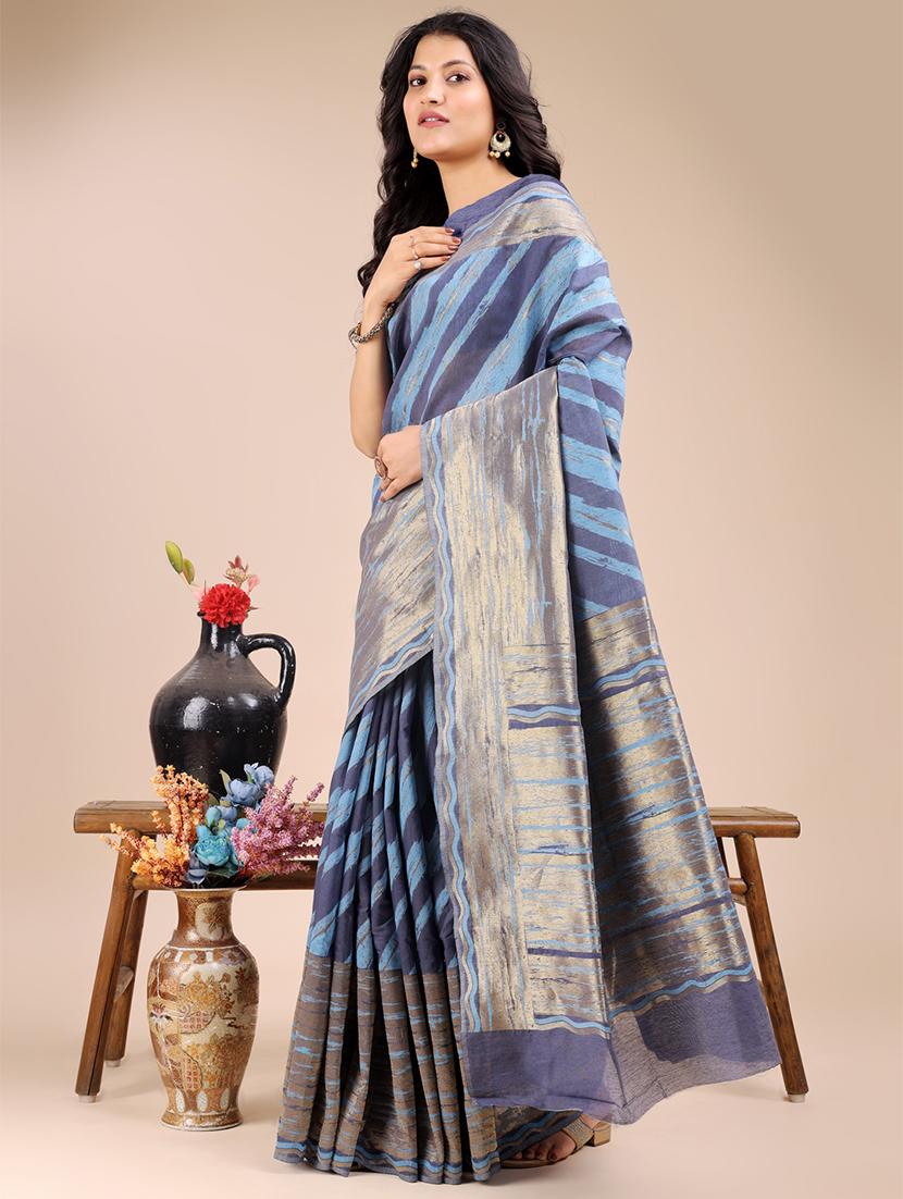 women striped bordered saree with blouse - 21920366 -  Standard Image - 1
