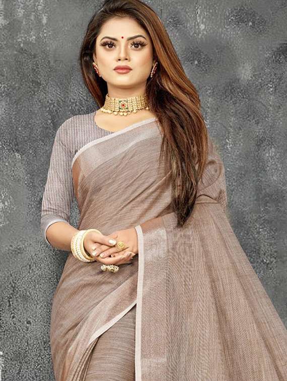 women solid with bordered saree with blouse - 21920372 -  Standard Image - 1