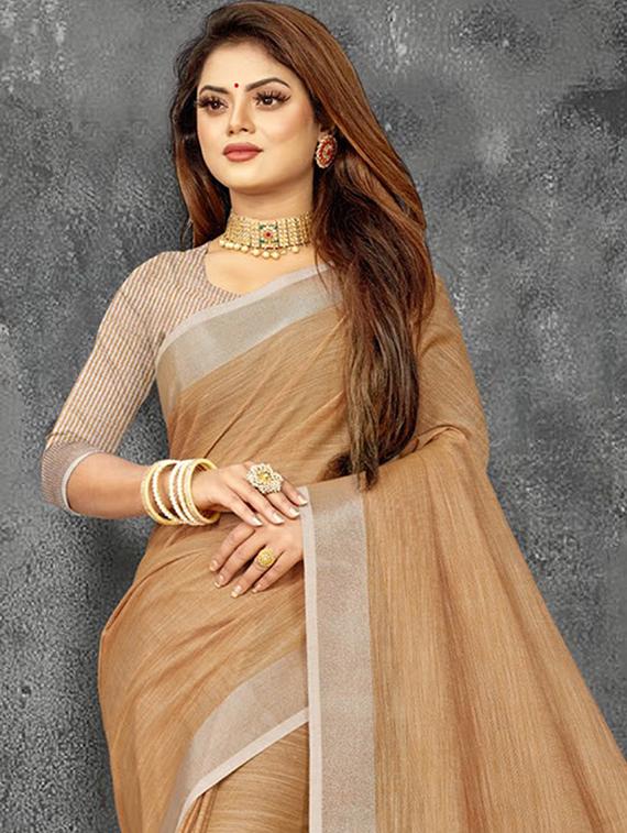 women solid with bordered saree with blouse - 21920378 - Standard Image - 1
