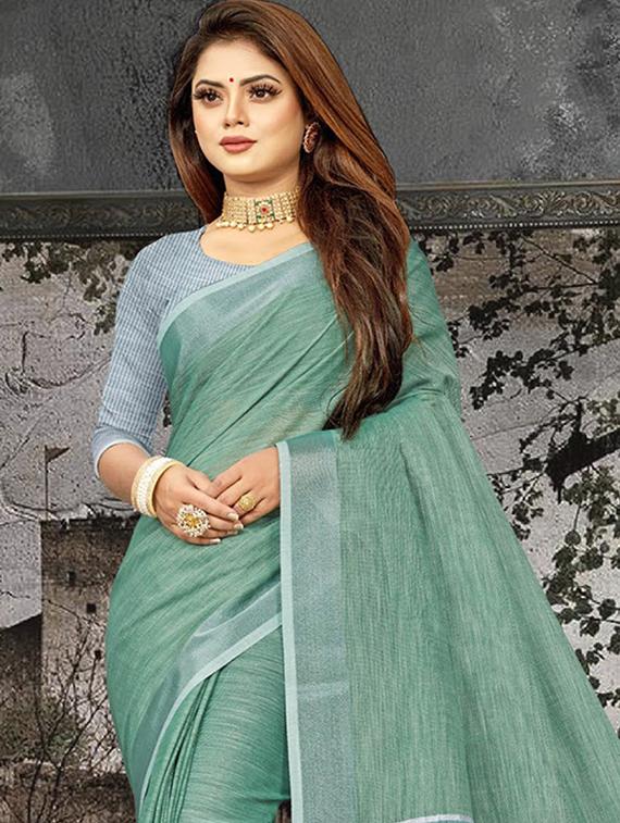 women solid with bordered saree with blouse - 21920380 -  Standard Image - 1