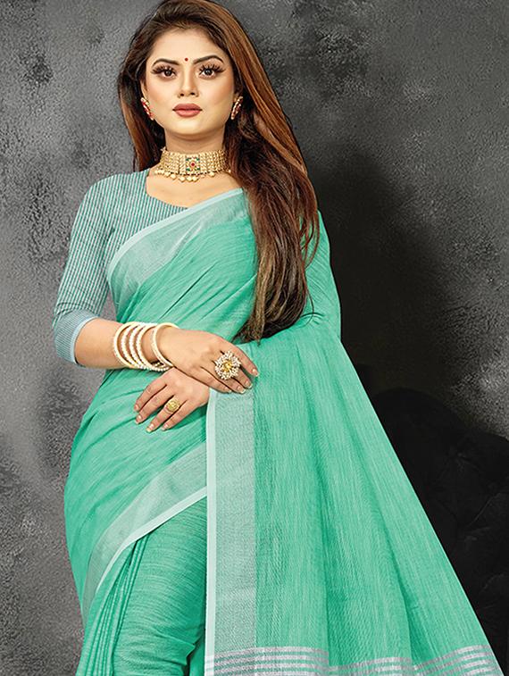 women solid with bordered saree with blouse - 21920381 - Standard Image - 1