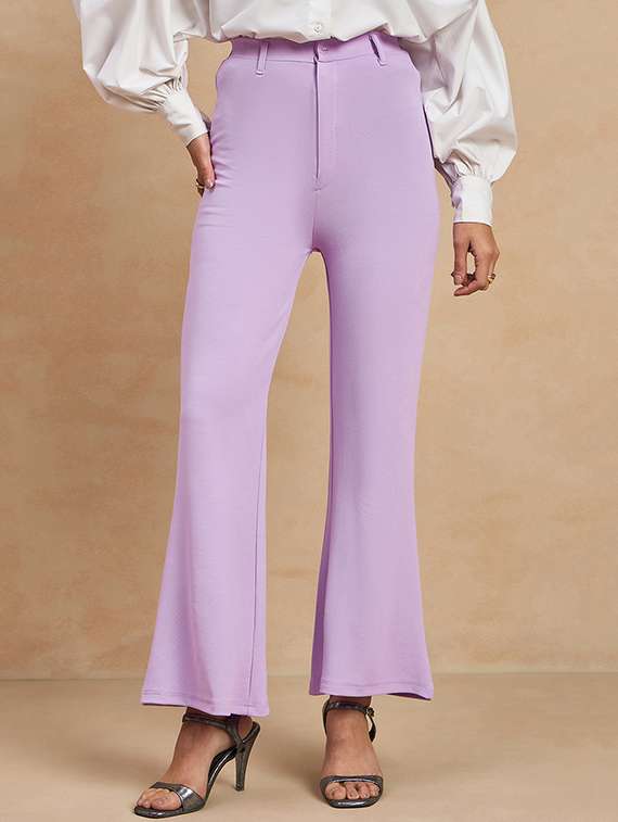 women solid high rise bootcut trouser