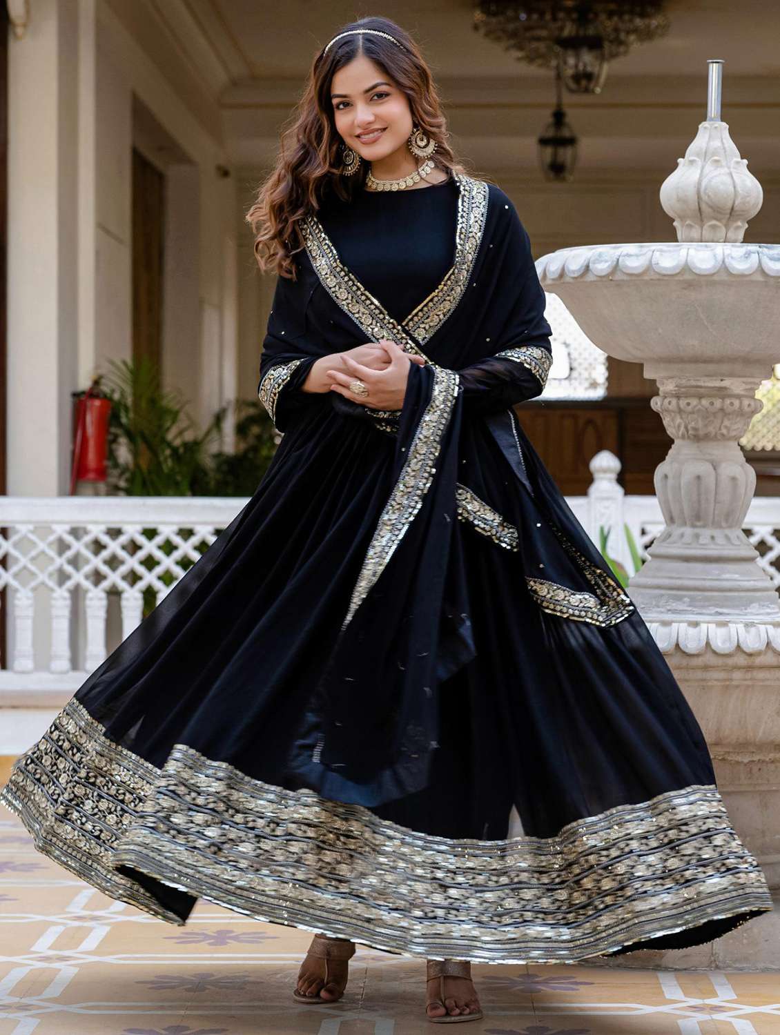 women embroidered long sleeve anarkali kurta with dupatta set - 21920944 -  Zoom Image - 0