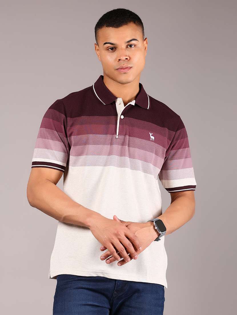 men striped short sleeves regular fit polo t-shirt