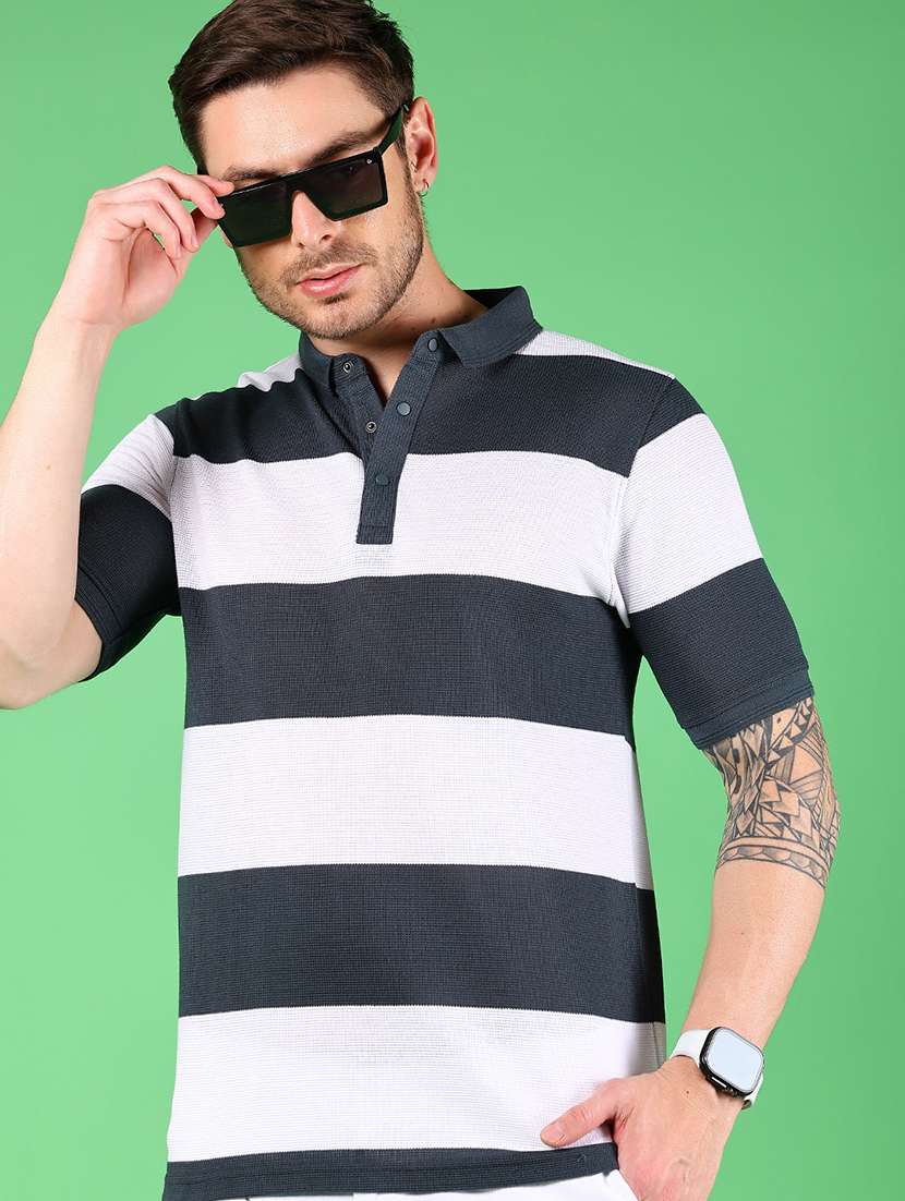men striped short sleeves regular fit polo t-shirt