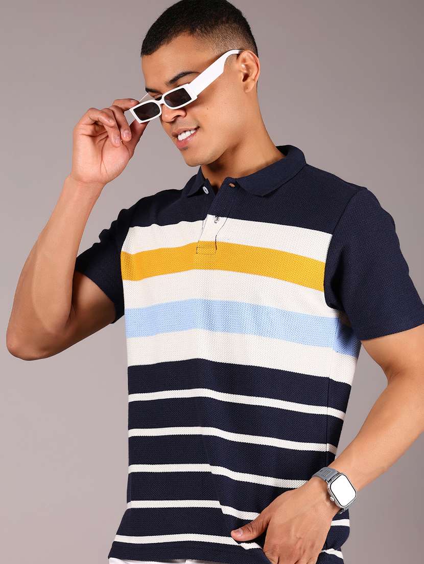 men striped short sleeves regular fit polo t-shirt