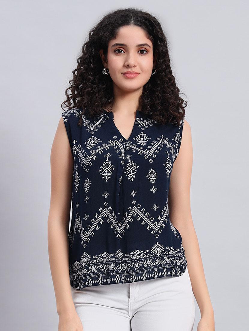 women printed mandarin neck sleeveless top - 21921163 -  Zoom Image - 0