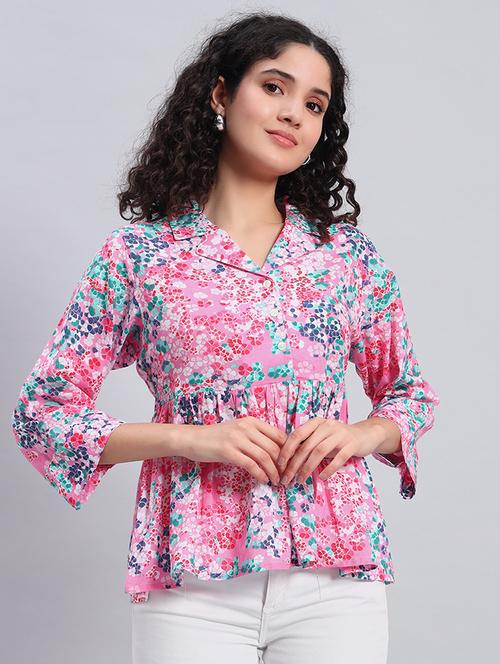 women floral printed laple neck peplum top - 21921166 -  Standard Image - 0