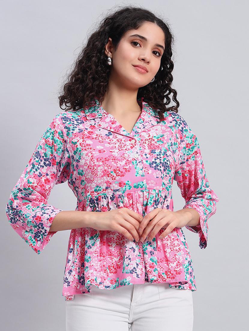 women floral printed laple neck peplum top - 21921166 -  Zoom Image - 0
