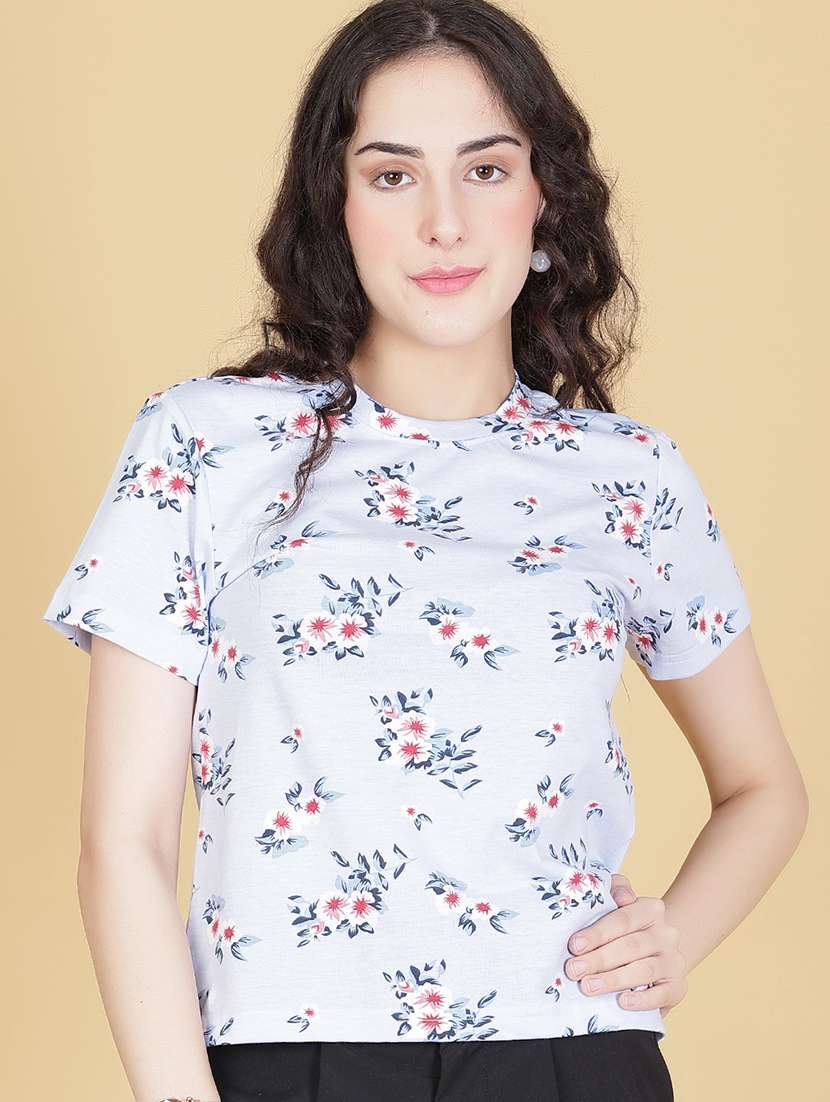women floral print short sleeve regular t-shirt