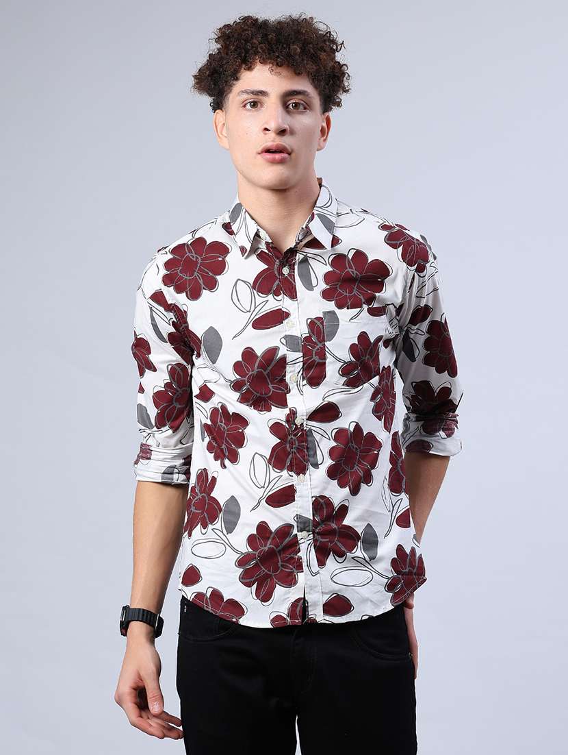 men printed collared long sleeve shirt - 21922100 - Standard Image - 1