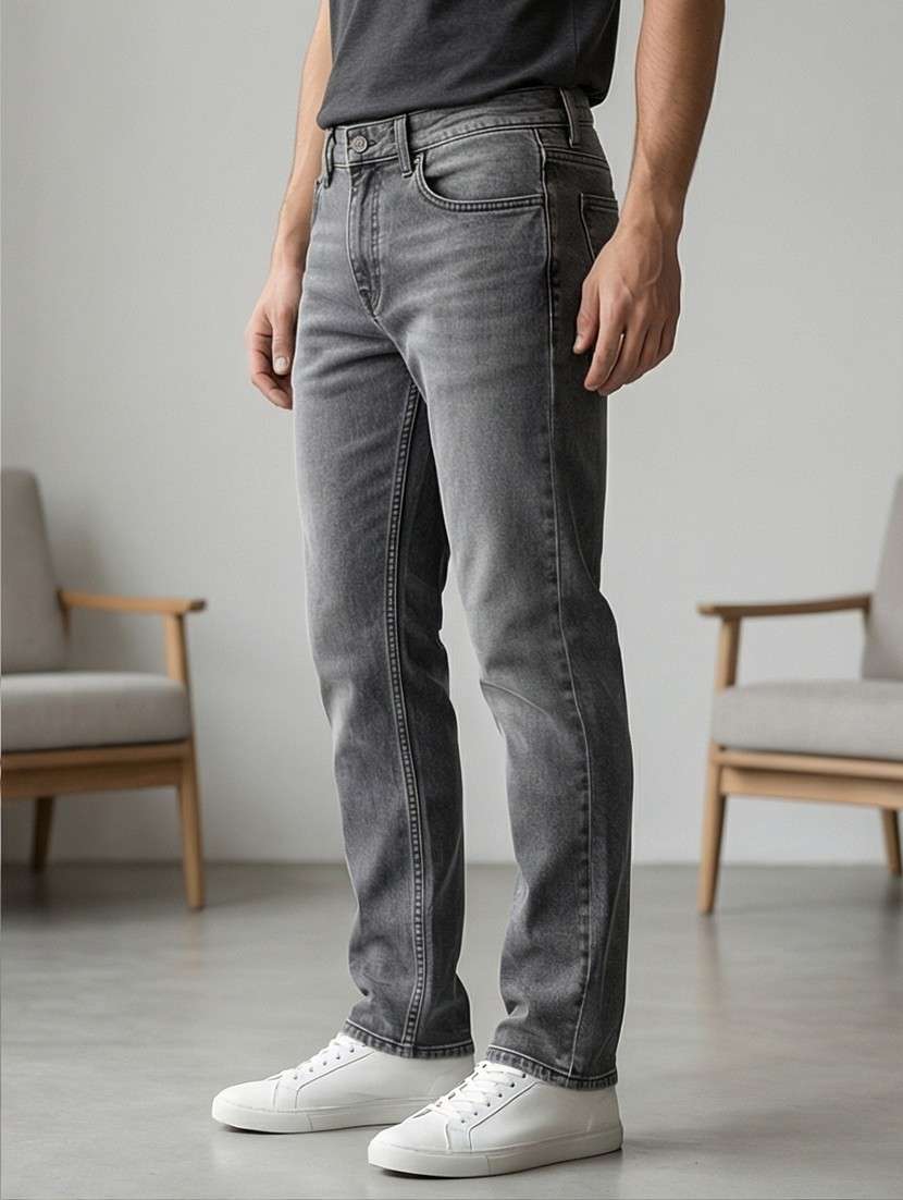 men washed high rise full length tapered jeans - 21922171 -  Standard Image - 1
