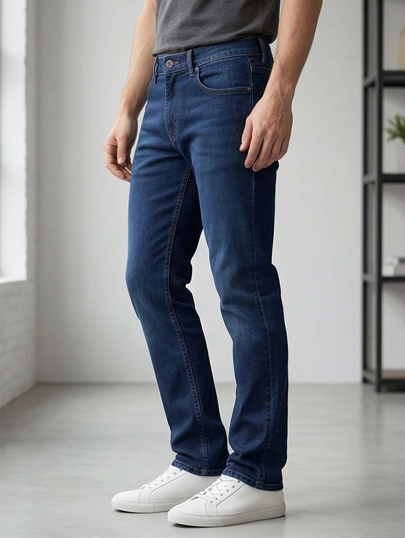men washed high rise full length tapered jeans - 21922175 -  Standard Image - 1