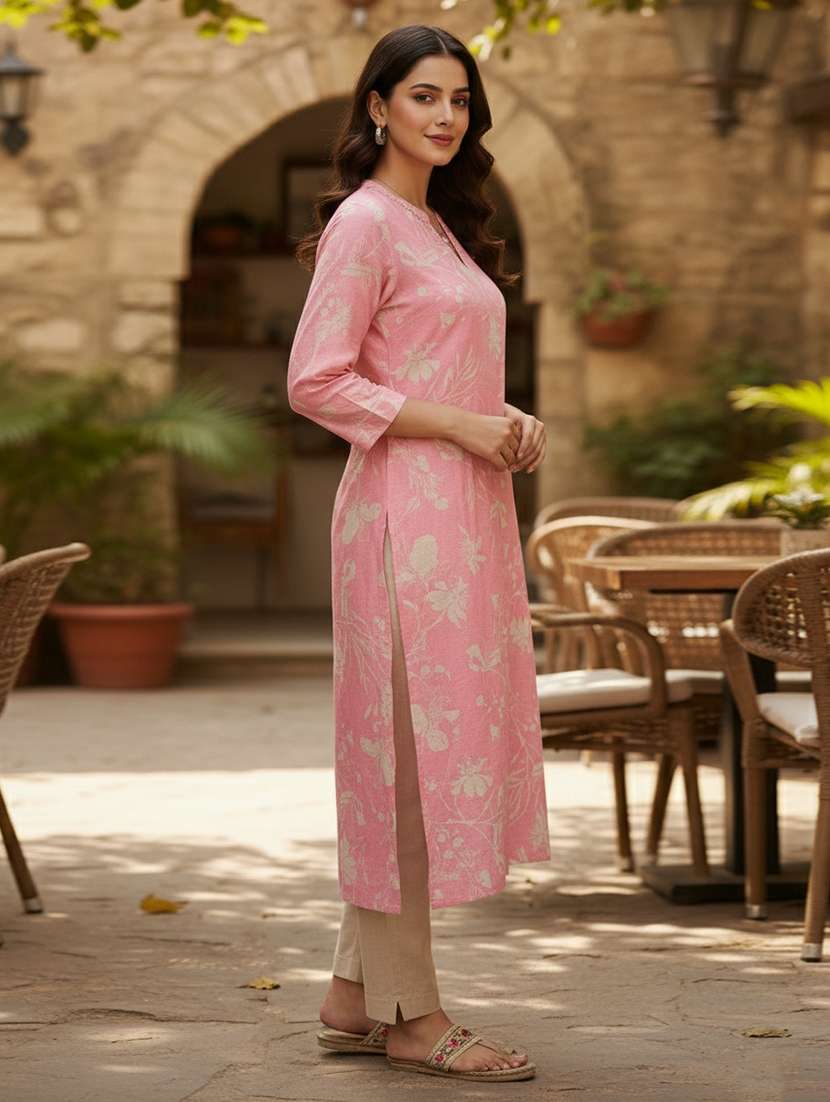 women floral printed three quarter sleeve a-line kurta - 21922272 -  Standard Image - 1