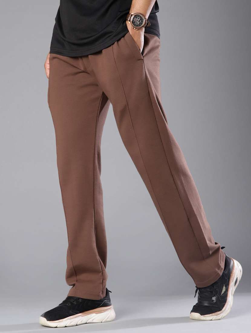 men solid mid rise full length track pant