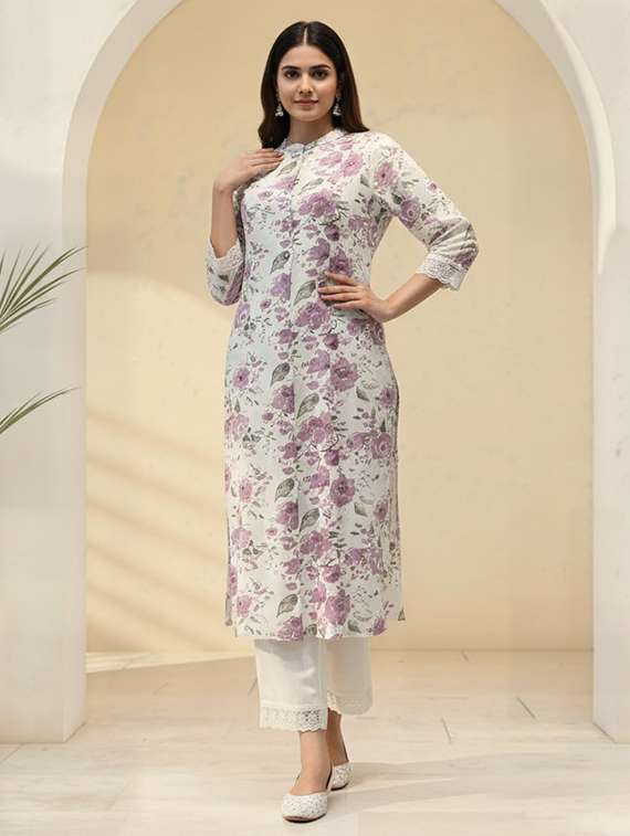 women floral three quarter sleeve kurta palazzo set