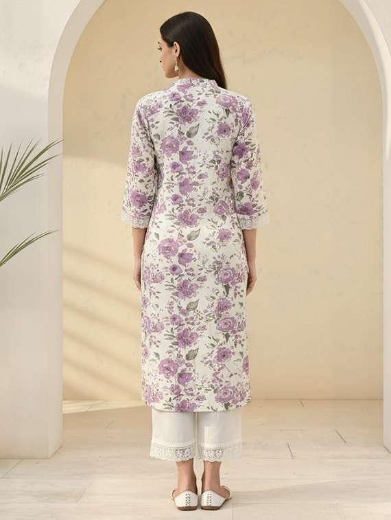women floral three quarter sleeve kurta palazzo set - 21922350 -  Standard Image - 4