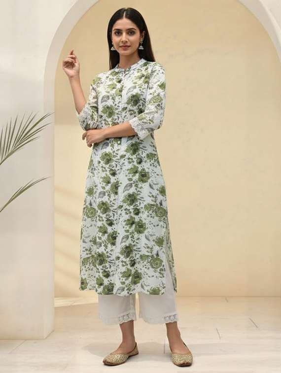 women floral three quarter sleeve kurta palazzo set - 21922351 -  Standard Image - 1