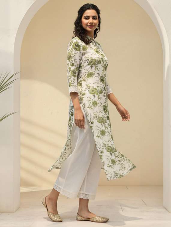 women floral three quarter sleeve kurta palazzo set - 21922351 -  Standard Image - 4