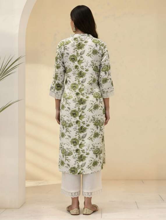 women floral three quarter sleeve kurta palazzo set - 21922351 -  Standard Image - 6