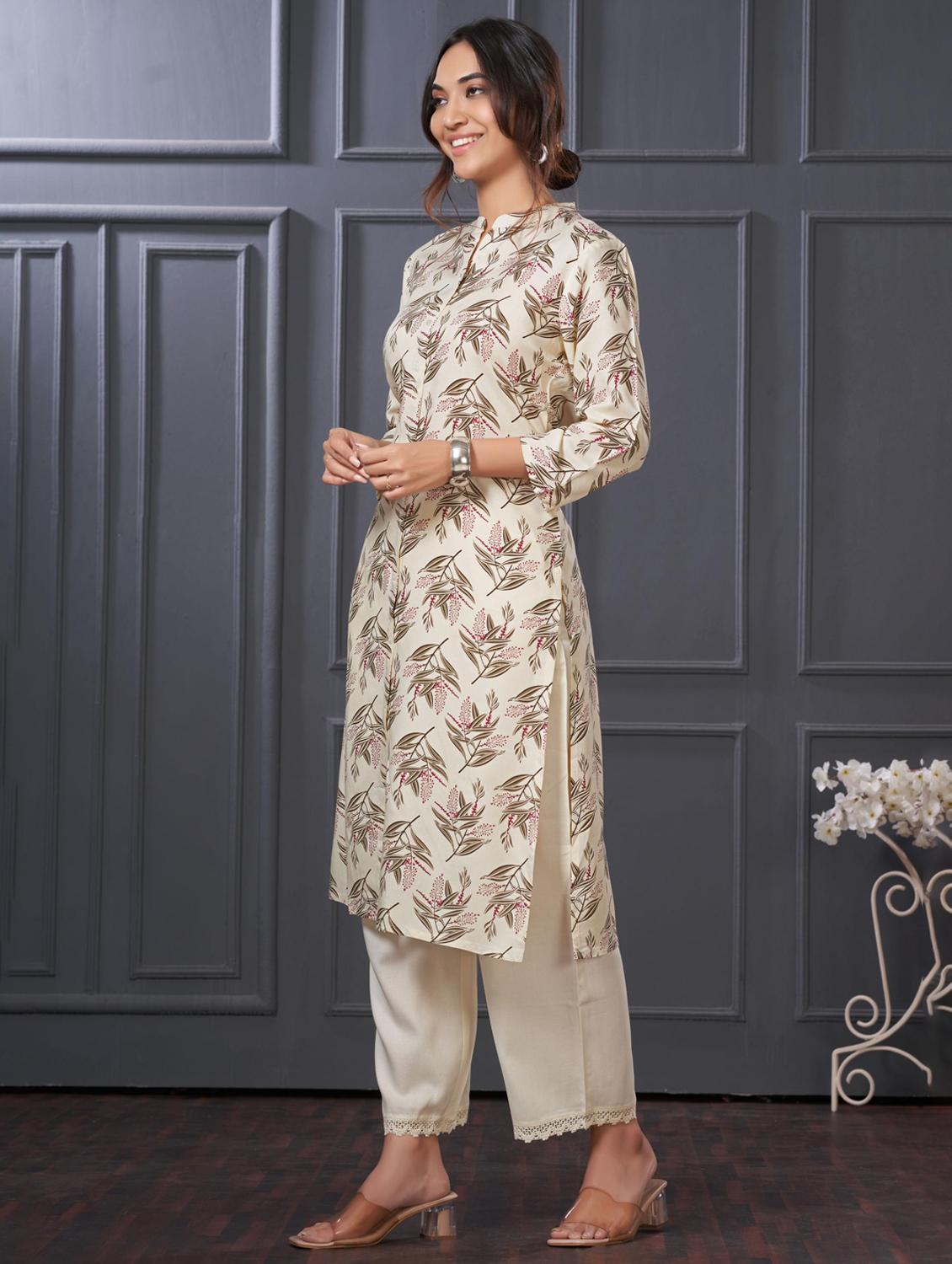 women printed three quarter sleeve kurta palazzo set - 21922352 -  Standard Image - 1