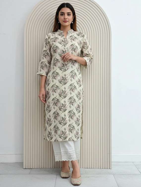 women printed three quarter sleeve kurta palazzo set - 21922352 -  Standard Image - 1
