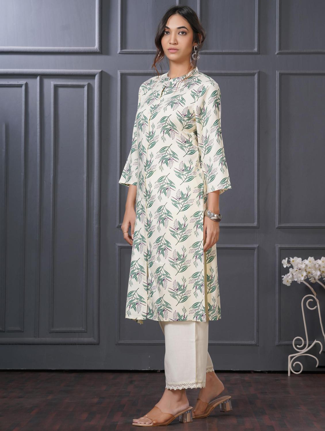 women printed three quarter sleeve kurta palazzo set - 21922353 -  Standard Image - 1