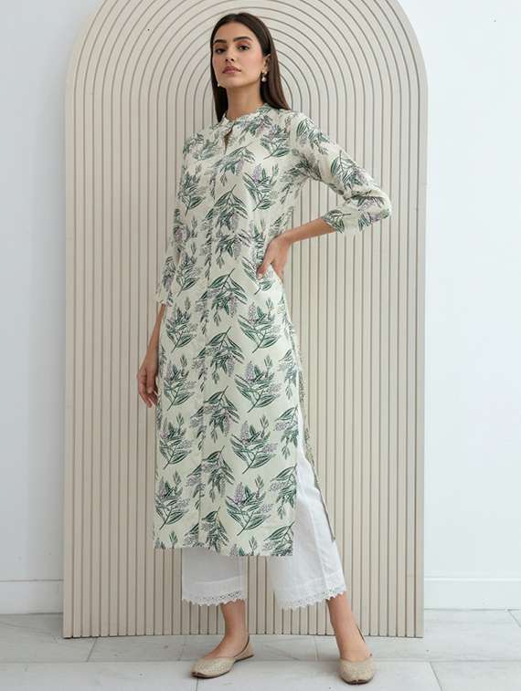 women printed three quarter sleeve kurta palazzo set - 21922353 -  Standard Image - 1