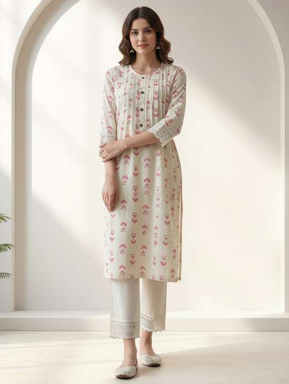 women three quarter sleeve kurta palazzo set