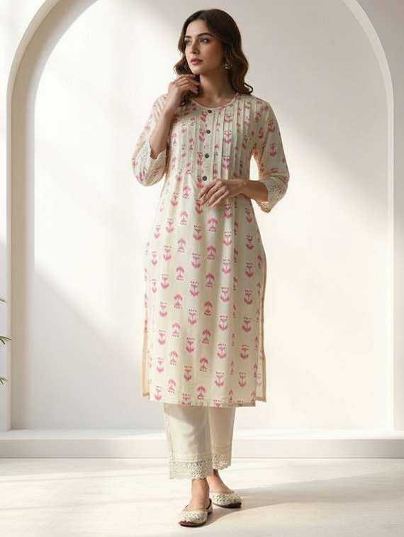 women three quarter sleeve kurta palazzo set - 21922354 -  Standard Image - 1