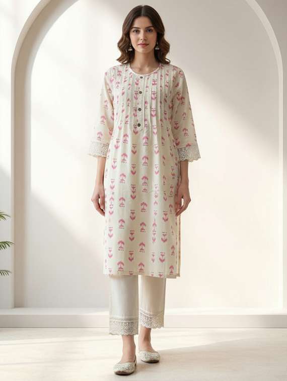 women three quarter sleeve kurta palazzo set - 21922354 -  Standard Image - 4