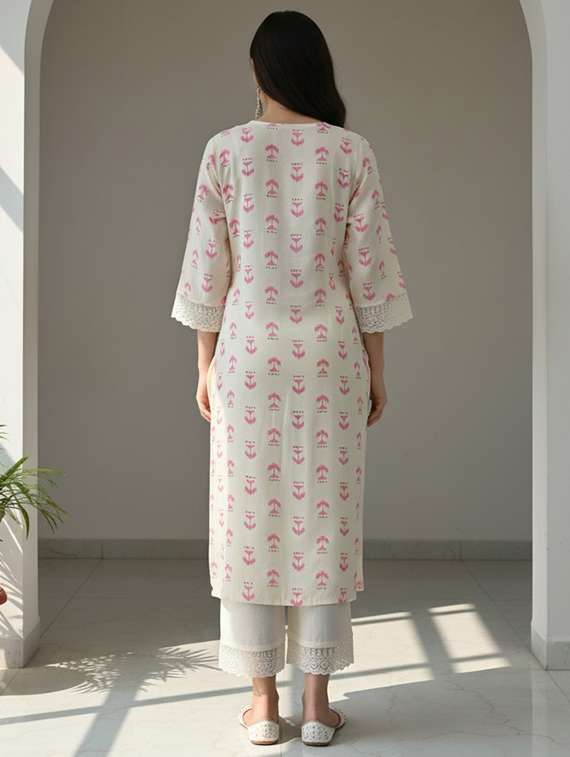 women three quarter sleeve kurta palazzo set - 21922354 -  Standard Image - 6