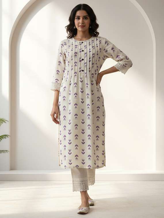 women three quarter sleeve kurta palazzo set - 21922355 -  Standard Image - 1