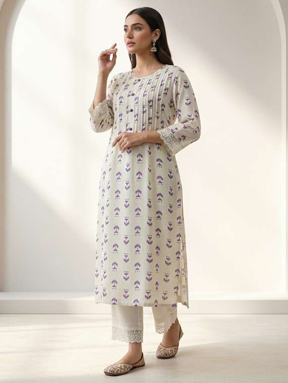 women three quarter sleeve kurta palazzo set - 21922355 -  Standard Image - 4