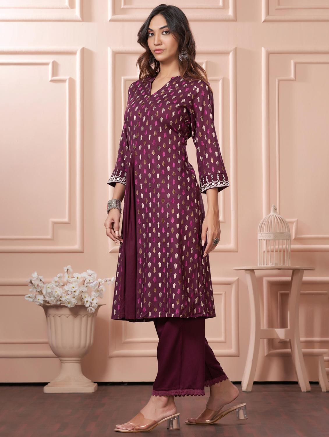 women printed three quarter sleeve kurta palazzo set - 21922356 - Standard Image - 1