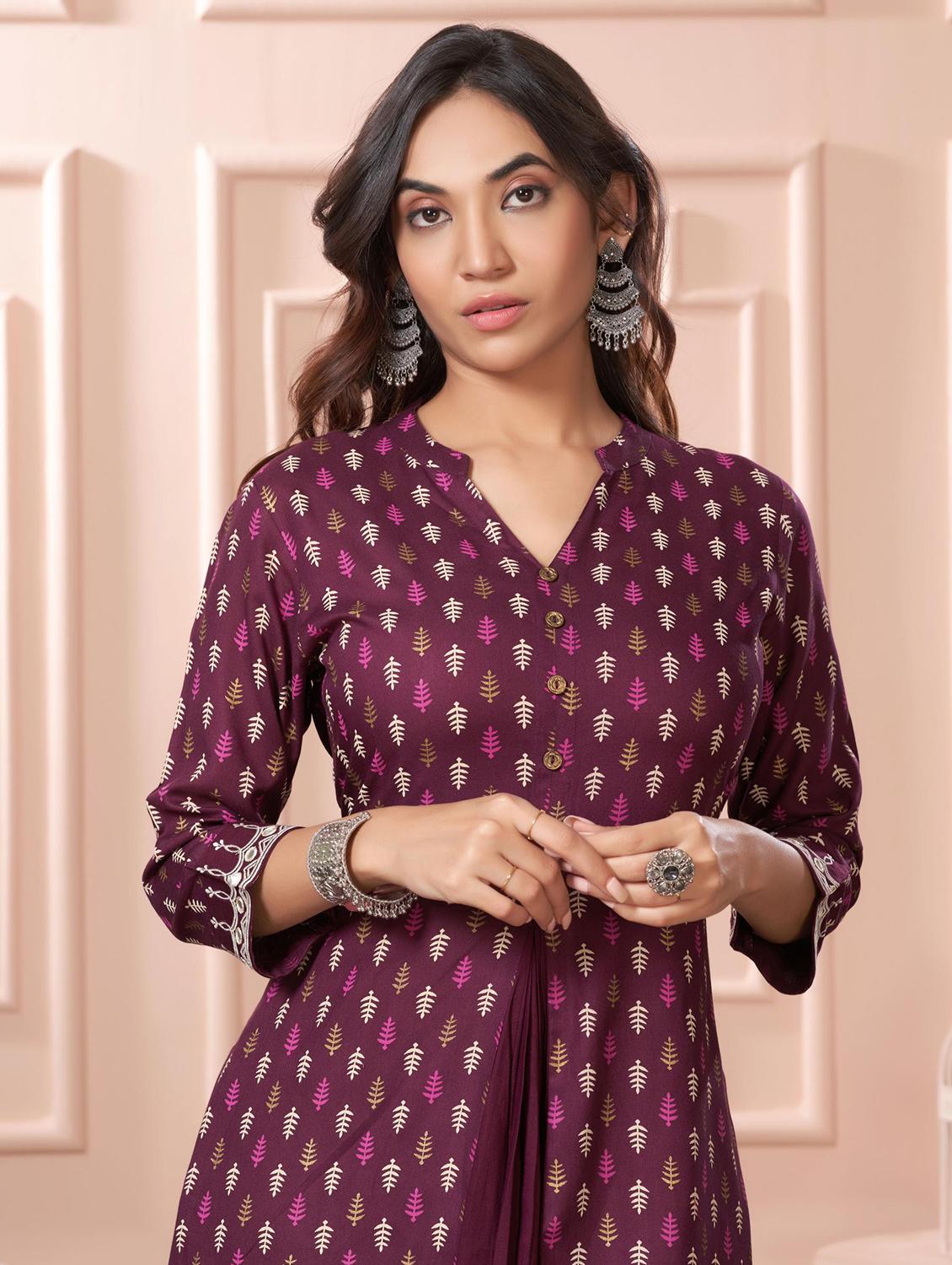 women printed three quarter sleeve kurta palazzo set - 21922356 - Standard Image - 4