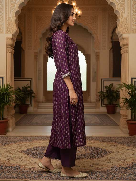 women printed three quarter sleeve kurta palazzo set - 21922356 -  Standard Image - 4
