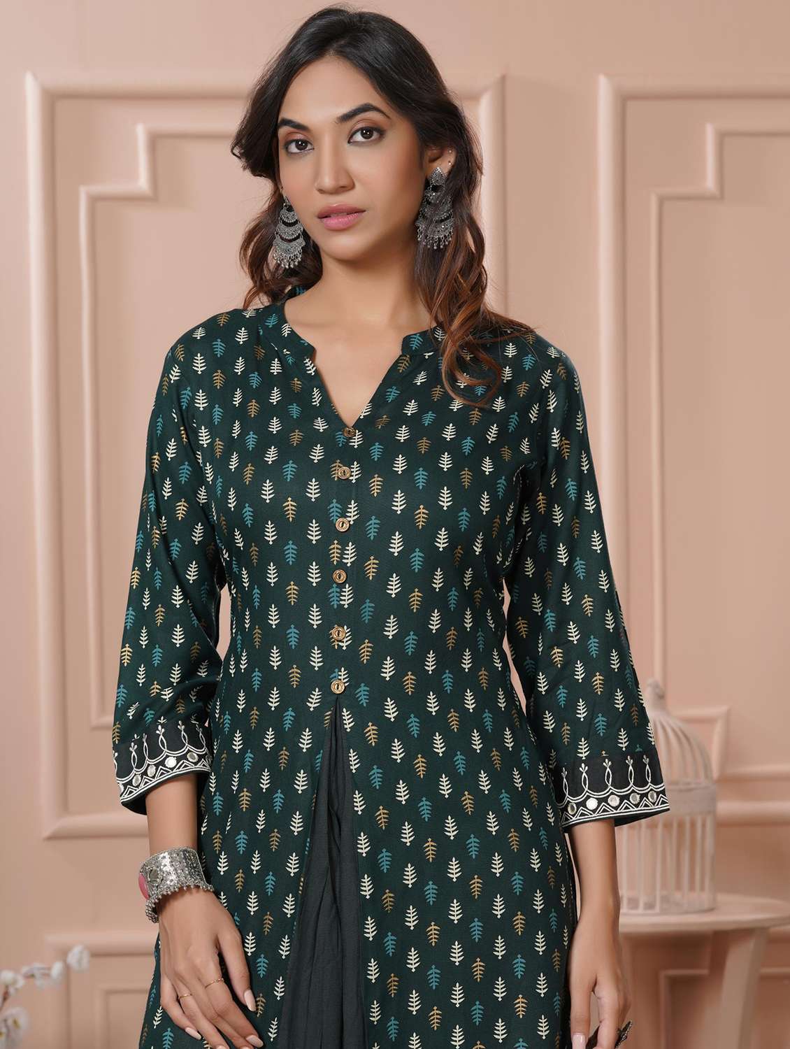 women printed three quarter sleeve kurta palazzo set - 21922357 -  Standard Image - 4
