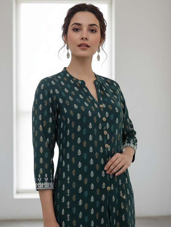 women printed three quarter sleeve kurta palazzo set - 21922357 -  Standard Image - 4