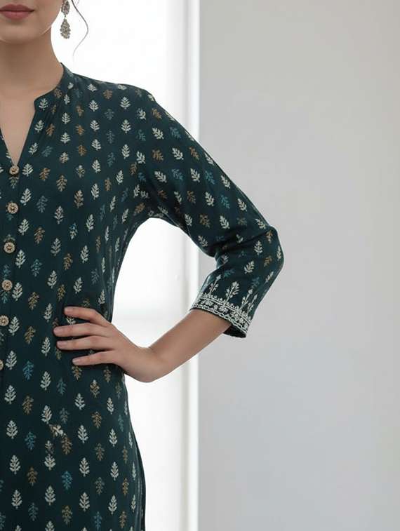 women printed three quarter sleeve kurta palazzo set - 21922357 -  Standard Image - 6