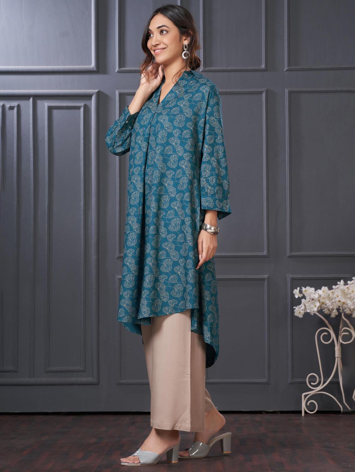 women printed three quarter sleeve kurta palazzo set - 21922358 - Standard Image - 1