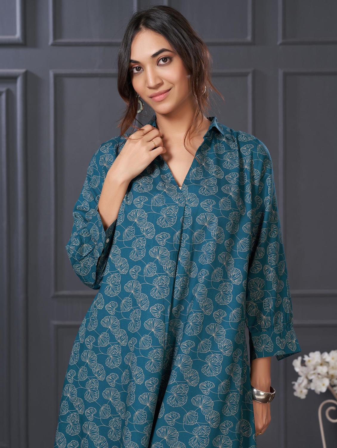 women printed three quarter sleeve kurta palazzo set - 21922358 - Standard Image - 4